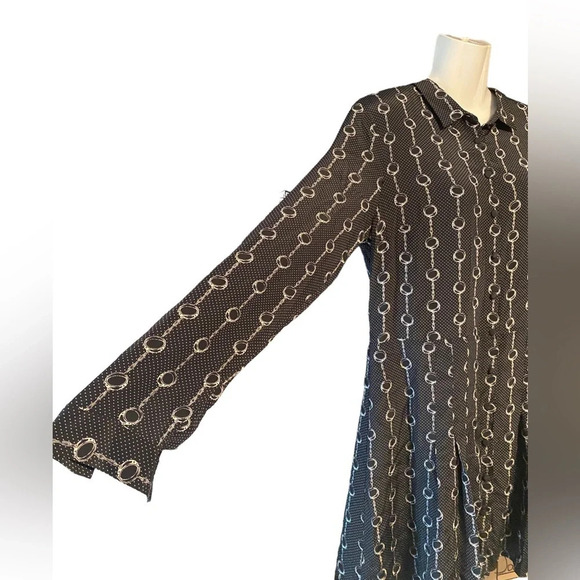 The Kooples Handcuff Chain Polka Dot Long Sleeve Silk Dress - Picture 4 of 13